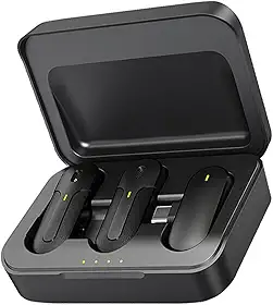 Microfone Lapela Sem Fio Profissional Duplo Compatível iPhone 15, 15 Pro, 15 Pro Max e 15 Plus- Tipo C