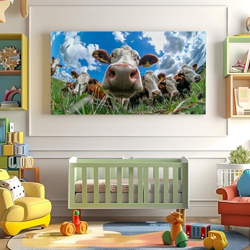 Tableau bœuf champ 50x100cm décoration murale traditionnelle salon - 6
