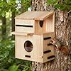 Large Wooden Squirrel House for Outside with Dual Balconies, Squirrel Nesting Box with Acrylic Observation Window, Lockable Front Panel, Easy to Install Squirrel Box for Backyard, Tree or Fence