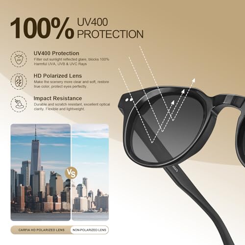 Image of CARFIA Retro Sunglasses for Men Polarized UV400 Protection, Cool Round Acetate Fashion Shades