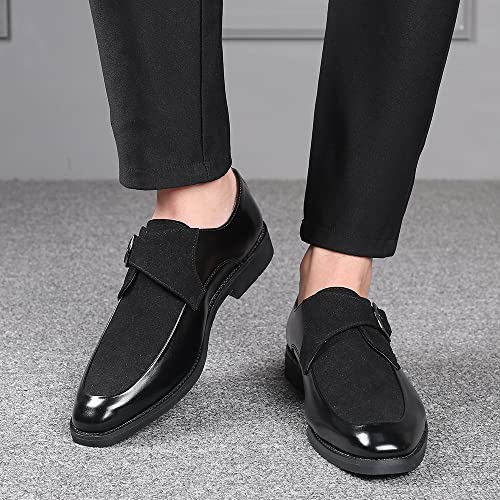 Santimon Mens Leather Monk Strap Slip-On Oxfords Formal Loafer Square Toe Classic Casual Shoes4