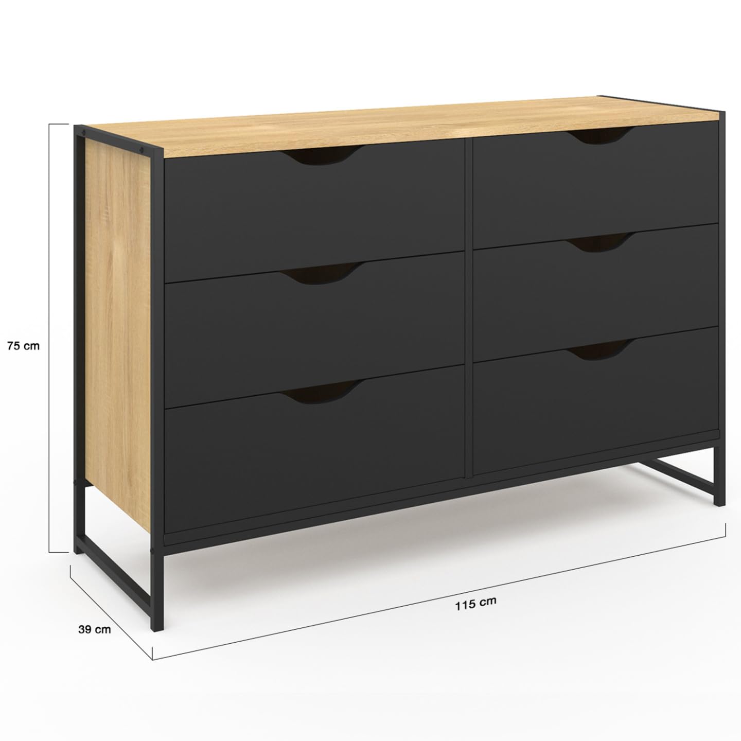 IDMarket - Commode 6 tiroirs Noirs Boston 115 cm Design Industriel