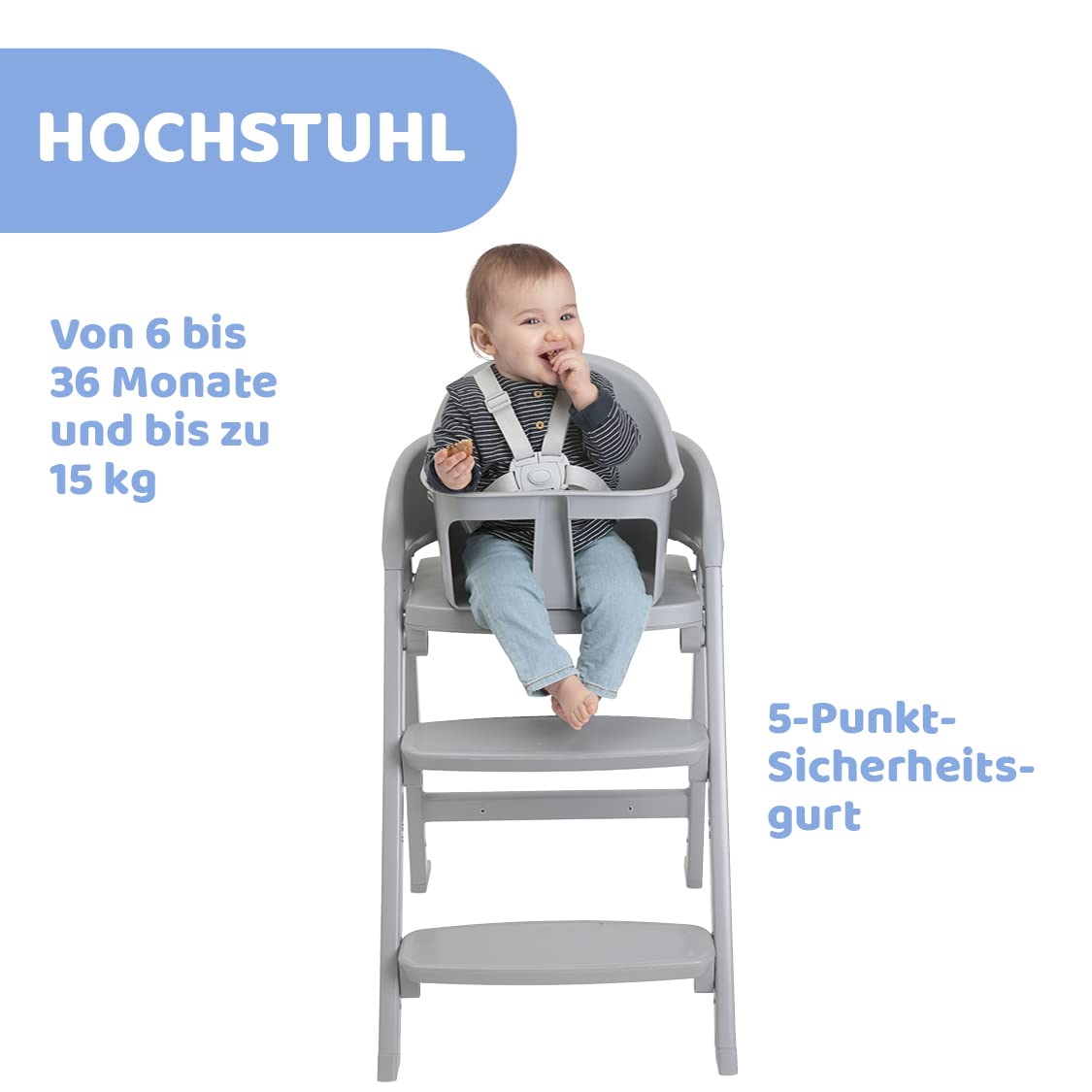 Chicco Crescendo Lite Entwicklungshochstuhl für Kinder von 6 Monaten bis 110 kg, 3 Konfigurationen, umbaubar in einen Kinder- und Erwachsenenstuhl, verstellbare Fußstütze, kompakter Verschluss