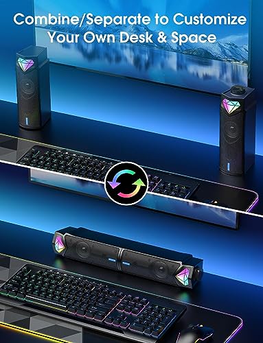 NOOTRY Computer Speakers, Bluetooth Computer Sound Bar, Dual HiFi Stereo & Gradient RGB Lighting Laptop Soundbar, USB Powered Speakers for Desktop, Monitors, Phone, PC, Laptop(Include C Adapter)