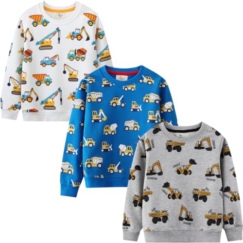 Image of GFQLONG Toddler Boy Sweatshirt 2T 3T 4T 5T Long Sleeve Shirts Boys Sweater | cotton Dinosaur Cartoon Pullover Crewneck Sweatshirt,toddler boy sweaters tops,kids fall winter clothes