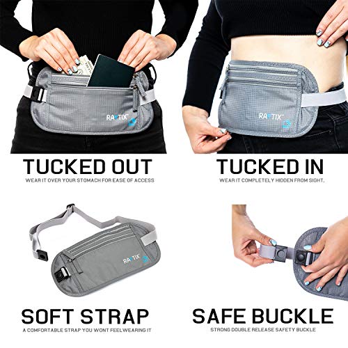 money belt for travel  rfid blocking waist pouch passport holder wallet belt  waterproof hidden travel fanny pack for men amp women  secure lightweight adjustable strap  gray