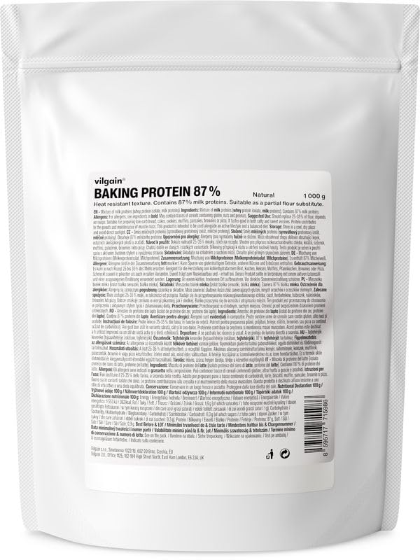 Vilgain 87% Baking Protein (1000 g) Unflavoured – 1 kg Neutrales Whey Isolat Eiweißpulver Ohne Zuckerzusatz, Hitzebeständiges Backprotein Für Low Carb Rezepte, Glutenfrei & Hoher Eiweißgehalt
