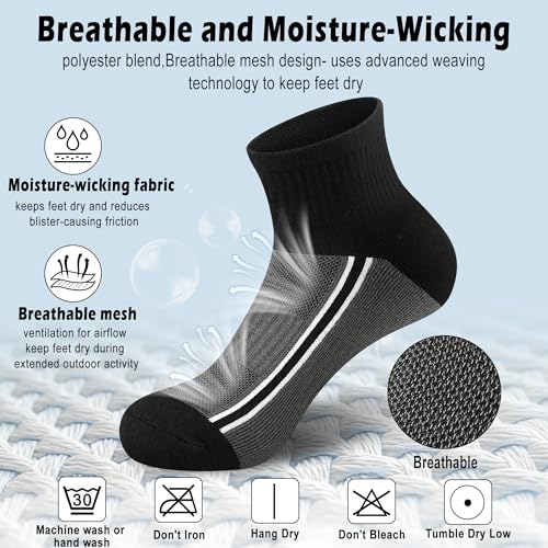Image of Gonii Mens Athletic Ankle Socks 5-Pairs | Running,Hiking,Sports,Workout,Gym,Golf,Blister Defense,Cushioned,Arch Support,Compression,Comfortable,Quarter