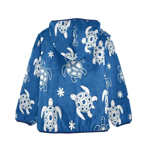 Turtle Pattern on Blue Toddler Fleece Jacket Girl Boys Hooded Fleece Jacket Coat Warm Outwear Zip-up 3-10T2