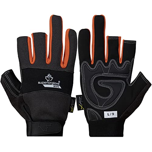 Superior Glove Leather Half Finger Framers Gloves - 1 Pair of Large Black and Orange Work Gloves – MXFE #1