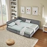 LAKFEW Schlafsofa Bett 140x200 mit Rückenlehne, Schlafcouch Polsterbett mit Samtdesign, Tagesbett mit Lattenrost, Schlafzimmer möbel, Ohne Matratze, Samt, Dunkelgrau