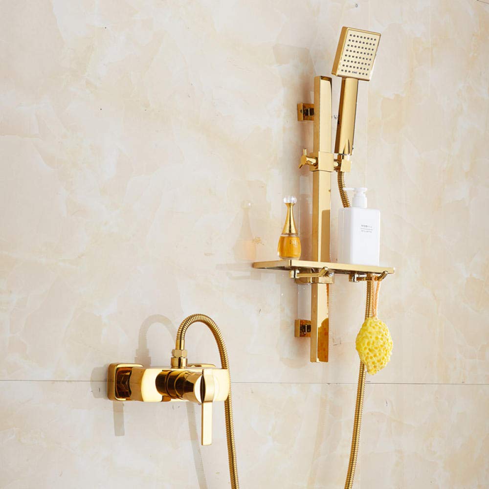 CBXSF Bathroom Supplies Simple Shower Set Full Copper Golden Hand-Held Shower Bathtub Faucet Shower Pressurized Shower Bathroom Accessories-Sifang (Lifting Rod + All Copper Nozzle)