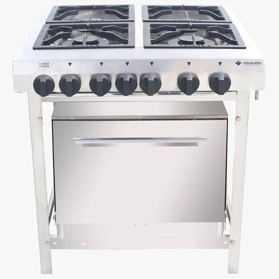 Fogão Inox 4 Bocas 2 Duplas A Gás Com Forno Industrial Extra EI4D2F Venâncio