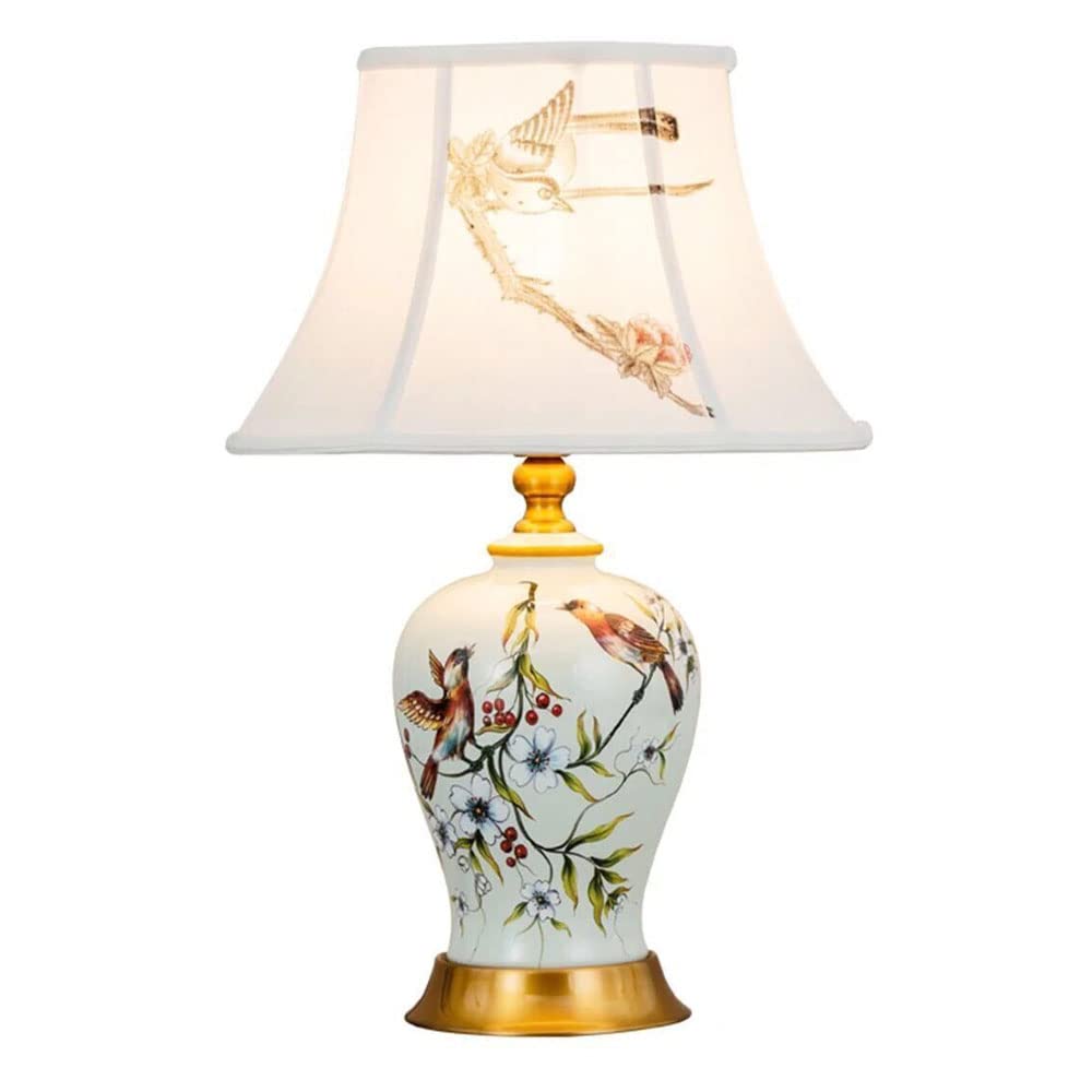 asdchZen American Farmhouse Hand-Painted Flowers And Birds Ceramic Table Lamp 21.2" Chinese Classic Porcelain Bedside Desk Nightstand Lamp For Bedroom Living Room