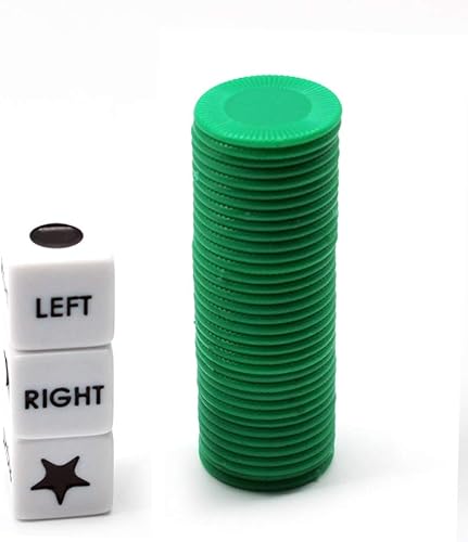 Miniatura 2 de Annietfr - Juego de dados izquierda-derecha-centro con 3 dados + 36 fichas (fichas verdes)