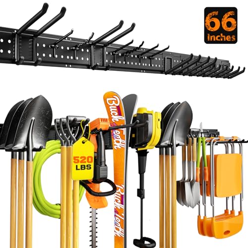 ZICANYCO Garage Tool Organizer Wall Mount 66 inches with 13 Adjustable Heavy-Duty Hooks Garage Organization Garden Tool Storage Rack for Garage Yard and Shed Holds Up to 520 lbs