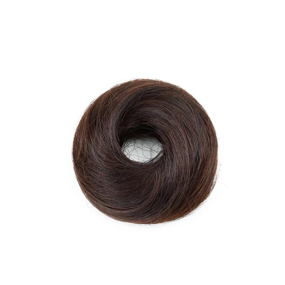 QRSTUVXZY Scrunchies Donut Wig Accessory Updo Buns Hairs Synthetic Piece Straight Chignon Extension Mini Rubber Band Hair Bun(Dark Brown)