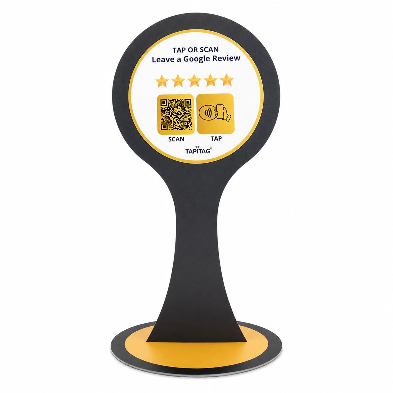 TAPiTAG Google Review Stand with NFC & QR Code (Lollipop, Acrylic, Black/White, Supplied Flat Pack)- NO Subscription – Tap or Scan to Leave a Google Review, No App Needed, Works with iPhone & Android