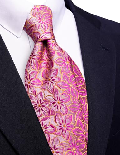 Image of Barry.Wang Floral Ties for Men Flower Necktie with Tie Clip Formal