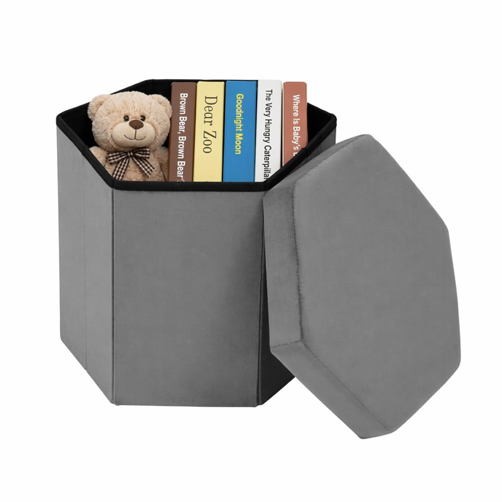Bonlife Folding Storage Ottoman Hexagonal, Footrest with Chest Box, 43cm
