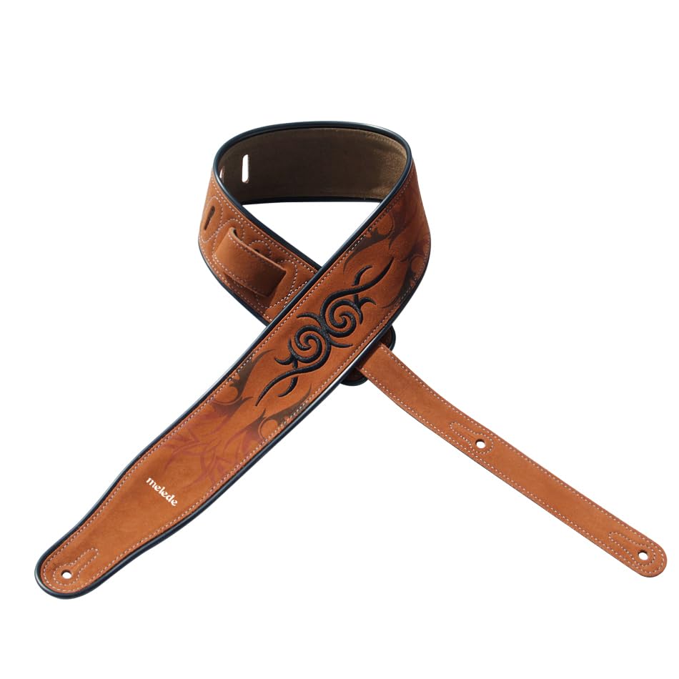 Leathers - Tracolla per chitarra in morbida pelle italiana, con retro in pelle scamosciata super morbida, larghezza 2,5", lunghezza regolabile da 110,5 cm a 142,2 cm, Rosso-marrone.