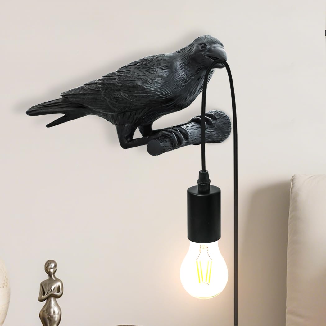 YESINTO Crow Lamp Gothic Wall Light Resin Crow Wall Lamp Bedside Bedroom Living Room Decorative Lamp (Left Wall Lamp)