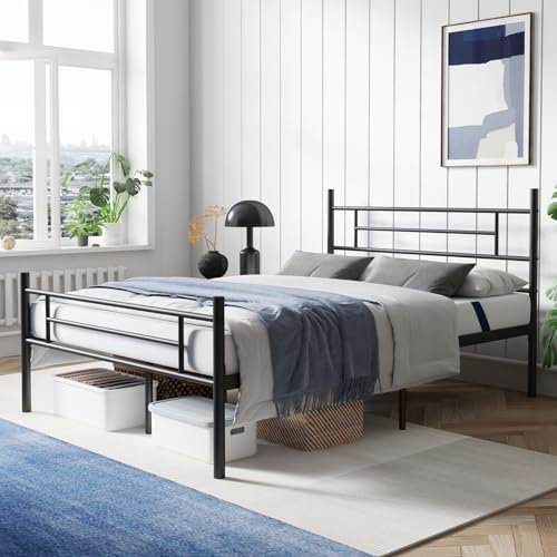 Avenco Metal Platform Bed Frame Full Size with Classical Headboard and Footboard, 14 Inch, Under Bed Storage, Strong Metal Slats Support, Mattress Foundation, No Box Spring Needed