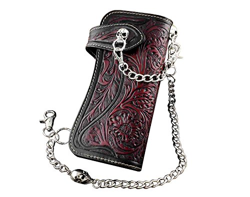 Skull Chain Wallet Long Leather Craft Bag With Metal Chain For Mens L69