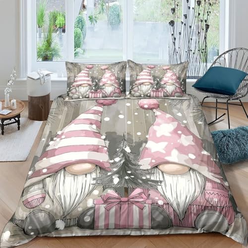 Housse de couette gnomes de Noël zip résistant anti-glisse 140x200