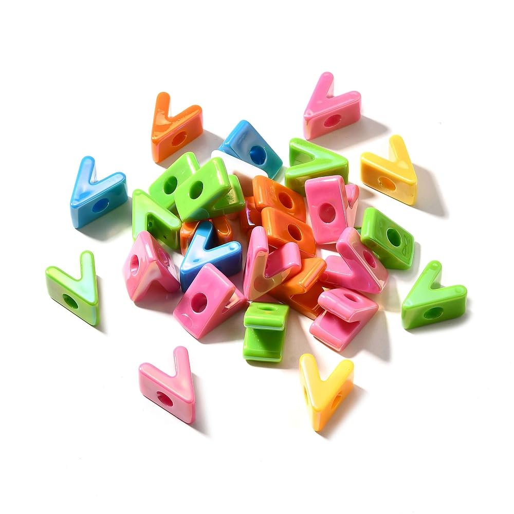 DanLingJewelry 40Pcs Random Rainbow Large Letter V Acrylic Beads AB Colour Iridescent Alphabet Keychain Beads for Bracelets Necklaces Jewellery Making — image 1