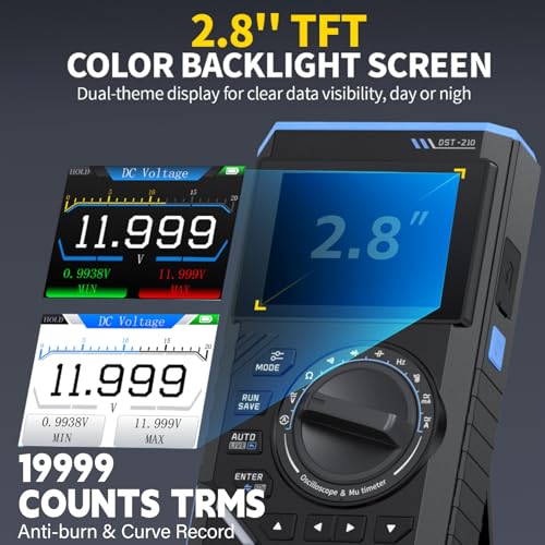 DST-210 Handheld Oszilloskop, 3 in 1 Digital Multimeter 10MHz Bandbreite Oscilloscope 48MSa/s Abtastrate 19999 Zählimpulse 2.8’’ TFT Signalgenerator AC/DC Spannungstest Kondensator Widerstand Diode