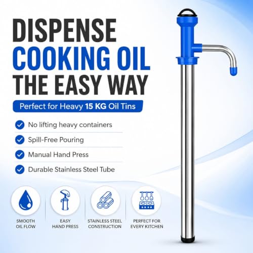Image of Manual Hand Pump for Oil, Fuel and Other fluids for Kitchen, Garage, Useful for 15 litres Tin Cans, Bottle Fuel Transfer, Oil Dispenser Pump (Stainless Steel)