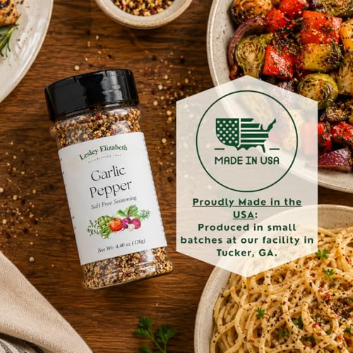 Image of Lesley Elizabeth Garlic Pepper Salt Free Seasoning - All-Natural Garlic & Black Pepper Blend | Salt-Free Spice for Chicken, Vegetables, Pasta & Gourmet Cooking