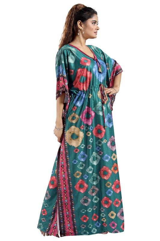Image of Women's- Kaftan /Nighty /Maxi /Gown /Nightdress /Nightwear Serena Fabric- V-Neck Floral Print