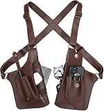 Anti Diebstahl Unterarm Schultertasche für Herren, Doppel Schultertache aus PU Leder, Verstellbares Achselholster Design mit Mehreren Taschen, Brusttasche für Reise, Business & Outdoor (Braun)