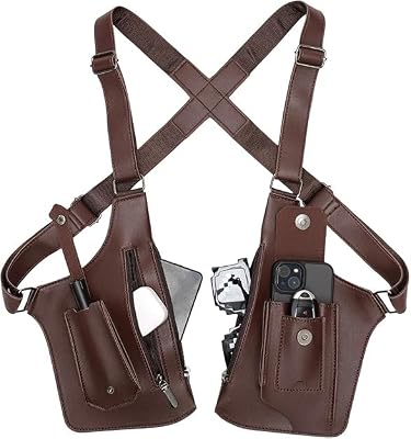 Antifurto Borsa a spalla e sottobraccio per uomo, doppia borsa a spalla in PU, design regolabile con tasche multiple, borsa sul petto per viaggio, business e outdoor, marrone, Stile retr