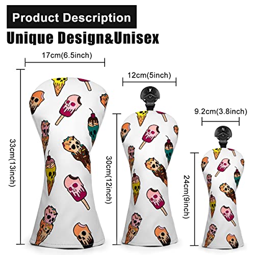 Golf Wood Head Covers Driver Cover 3 Wood Headcover Hybrid Head Covers Embroidery Ice Cream Skull Design Golf Club Headcovers Leather Hand-Made Wood Head Covers #TOP2