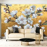 Carta Da Parati Giallo, Stile Cinese Piante Fiori Di Albicocca Tema grandi Carta Da Parati non tessuto - 200 x 140 cm 3D Murale Fotografica Poster Decorazione per Camera Letto Soggiorno Sala Ufficio