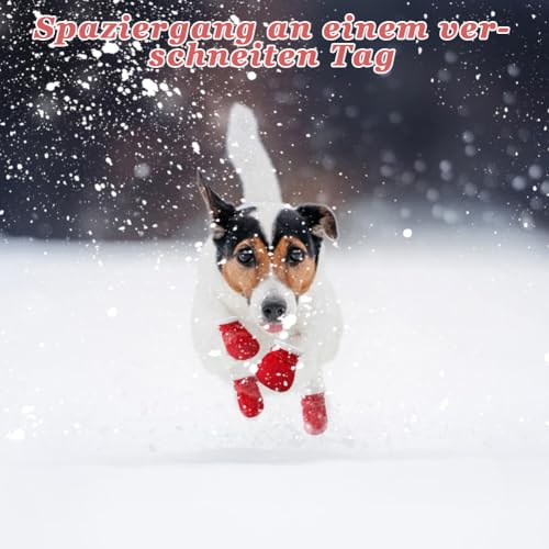 4 Stück Hundeschuhe Winter, Warm Hundeschuhe Pfotenschutz Outdoor mit Rutschfester Sohle, Verstellbarem Klettverschluss, Winter Schnee Hundestiefel für kleine, mittlere Sport im Freien (Rot)