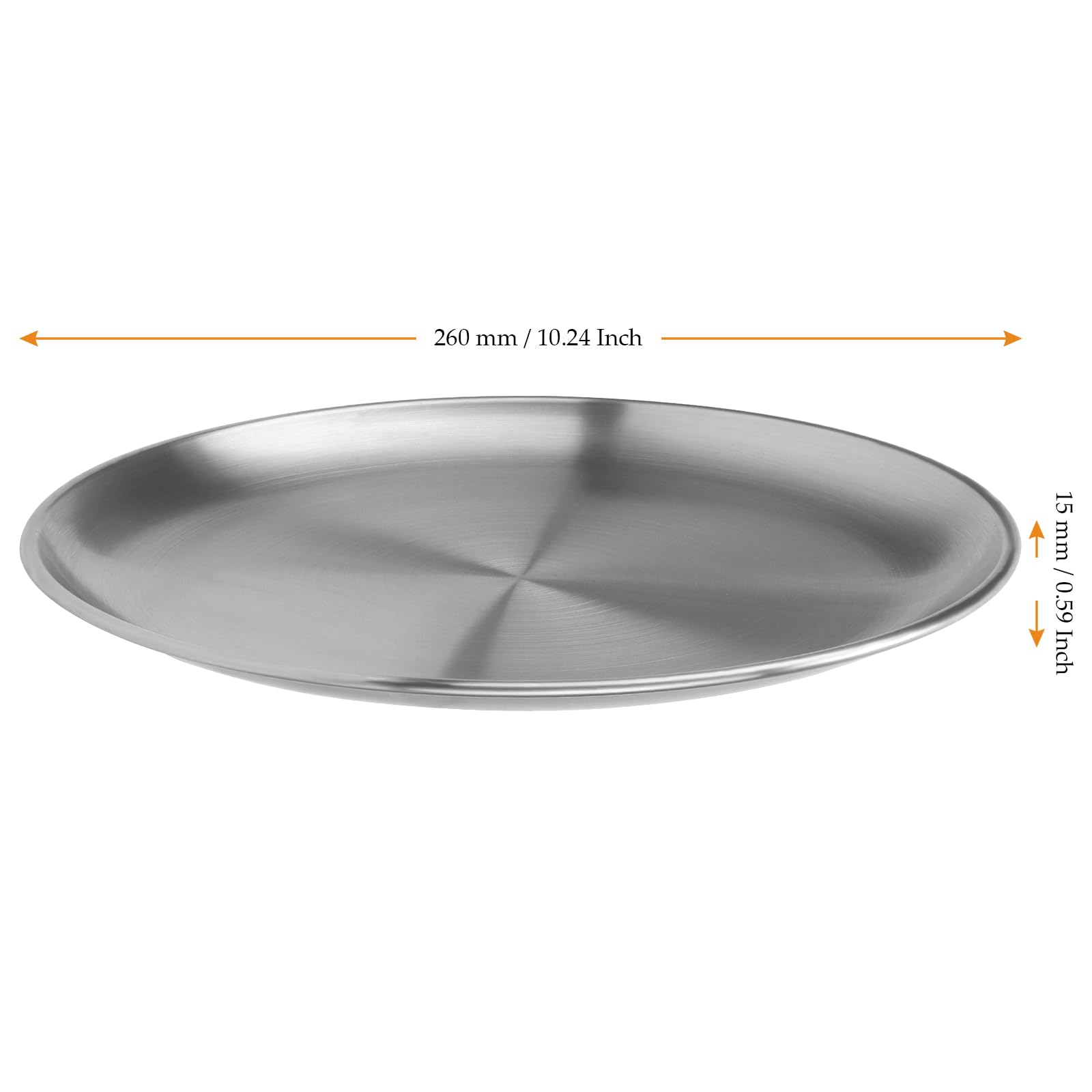 MUKCHAP 4 PCS 26cm Stainless Steel Dinner Plates, Silver Brushed Serving Plates, Metal Serving Dishes for Camping Steak Salad Snack - Image 2