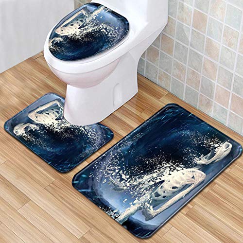 Claean-Acces-Home Toilettendeckelbezug 3 Stück/Set Nordic Badematte Set Badezimmer Toilette Dusche Raumdekoration Teppich Teppiche Memory Foam Schädel Sets-No-2_50X80Cm 3Pcs