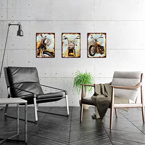 Lovehouse Vintage Motorbike Pictures Wall Art Motorcycle Engine Transportation Vehicle Realism Canvas Prints Decor For Boy Room Living Room, Bedroom, Office Wall Decoration 12X16Inchx3Panel #TOP4