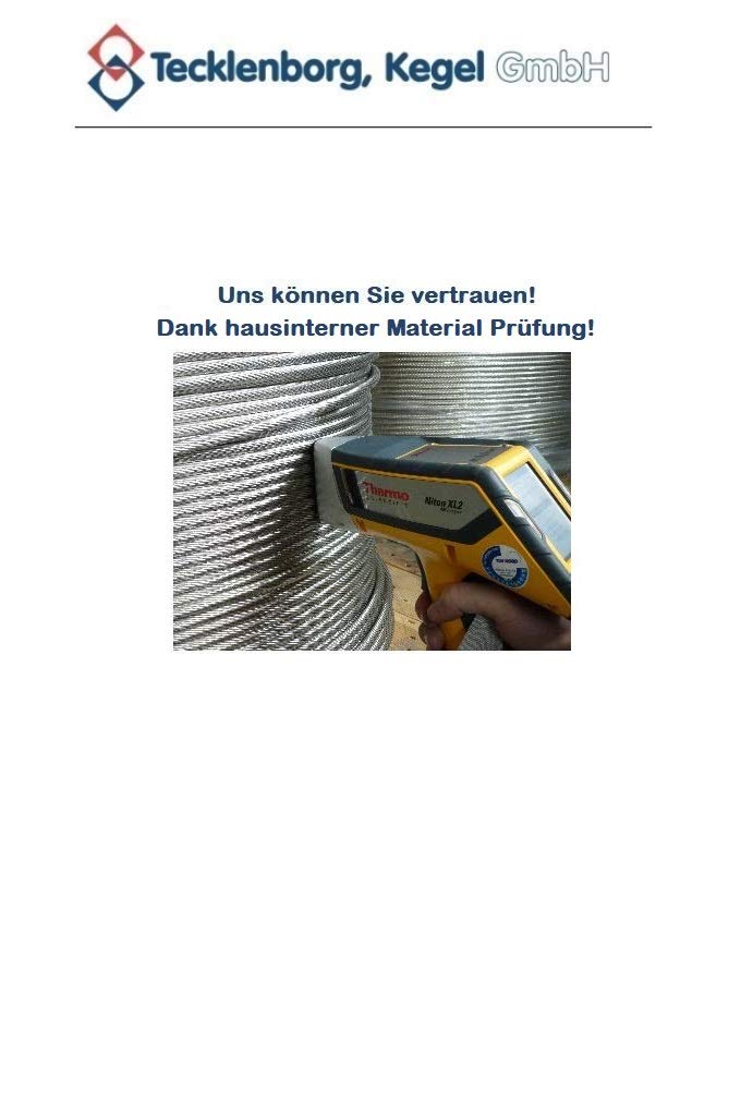 Edelstahlseil, 50m, 10mm Ø, 8x7 PP, Entmistungsseil, mittelweich | mit Polypropyleneinlage, mittlere Dehnung, Drahtseil, Entmistungsseil für die Stalleinrichtung - Tecklenborg, Kegel GmbH