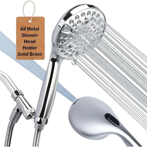 Shower Head Handheld with All Metal Showerhead Holder,High Pressure Built-in Power Wash Hand Held Showerhead with Extra Long Hose 6 ft. 10 Spray Mode Handheld Shower Head Premium Chrome 2.5 GPM Cover