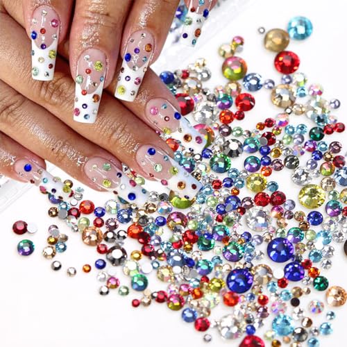 500Pcs Rhinestones Nail Charms Crystal Flat Back Nail Gems 3D Colorful Diamonds Nail Rhinestones Kawaii Bling Nail Jewels Nail Art Supplies Random Nail Nail for Women Girls Acrylic Nails Decorations