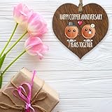 7th Wedding Anniversary Plaque Gift for Husband Wife - 7 Years Together - Happy Copper Anniversary Wooden Heart for Women Men Partner, Dark Wood Sign Keepsake Gifts - Image 5