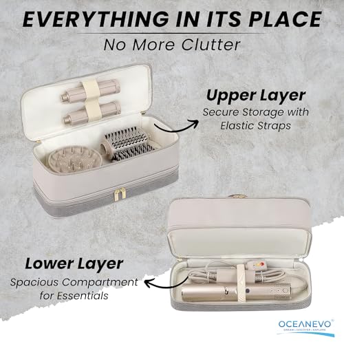 Image of OCEANEVO 2 Layer Travel Pouch for Dyson Airwrap with Makeup Sponge | Hair Accessories Tools Organizer Storage Bag (Bag Only) | 34 x 15 x 16 Cm - Beige Grey - 1 Year Warranty