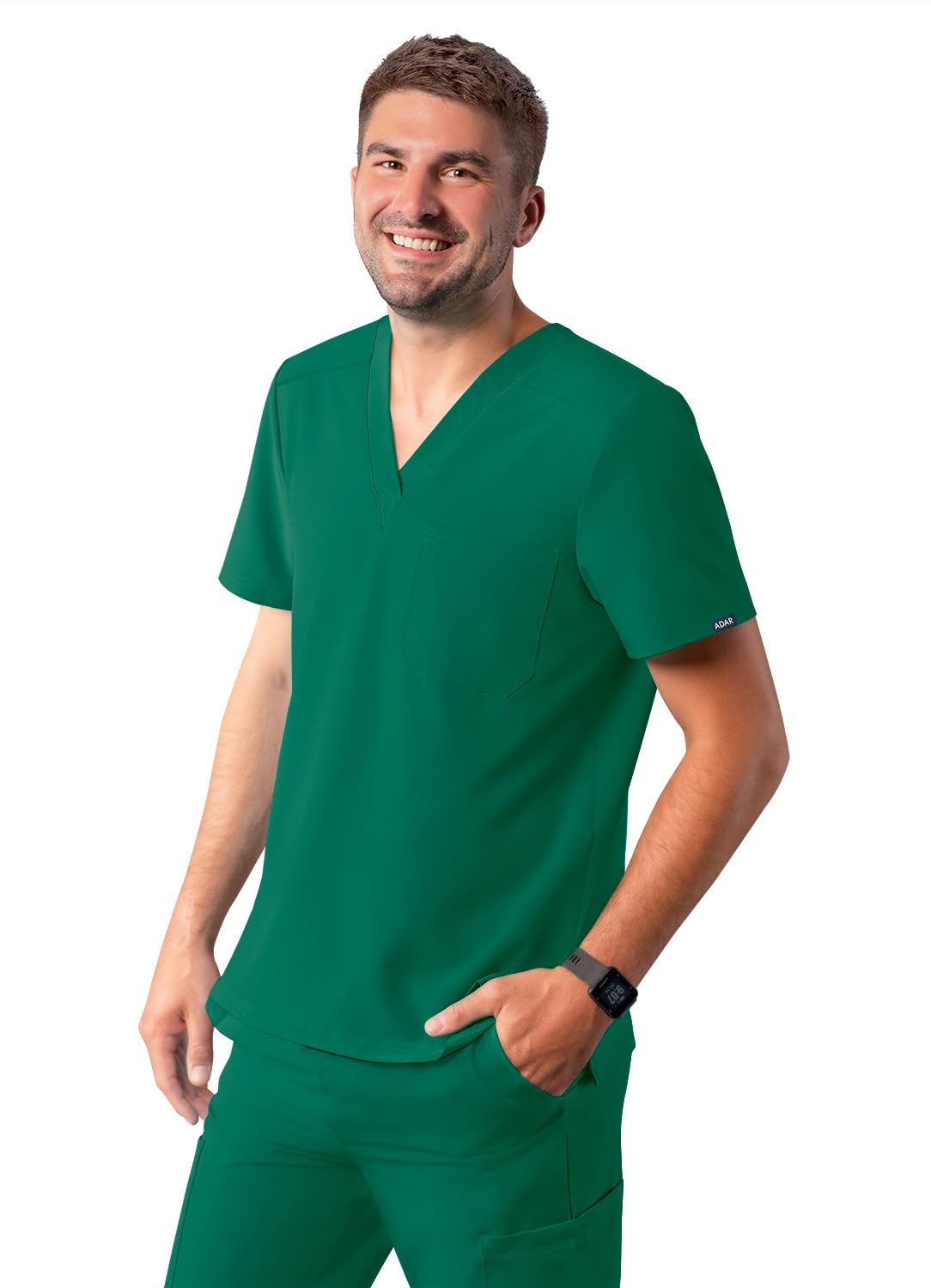 Adar Addition Scrubs for Men - Classic V-Neck Scrub Top - A6006 - Hunter Green - L