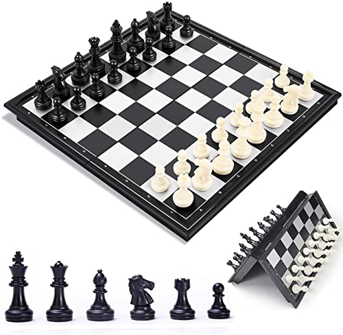 Chess Board Set Game Magnetic Chess Piece Set with Chess Folding/Portable Storage Board Traditional Game Educational Toys for Kids/Children/Adults Gift (Black/White 25x25x2cm)