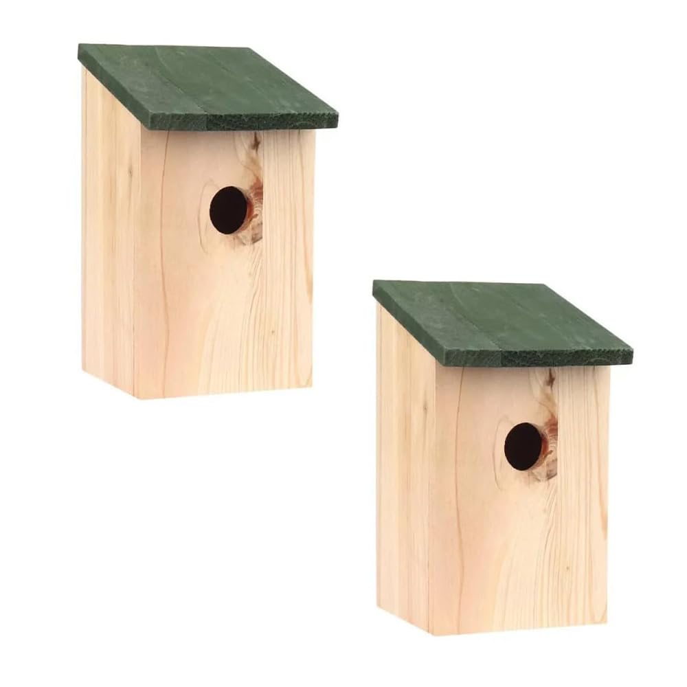 GardenMile 2x Traditional Wooden Nesting Bird Box Outdoor Robin Nest Durable Natural Wood Design Hanging Freestanding Birdhouse wild Animal House Garden Decor Accessories